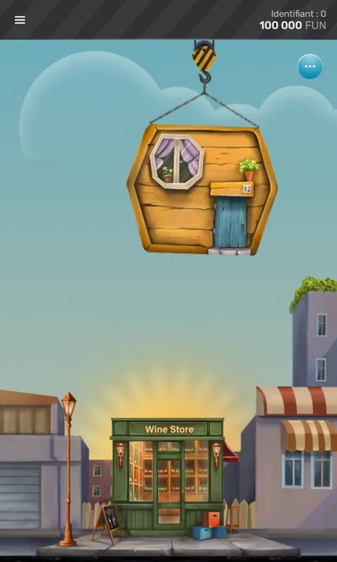 Tower Rush en format portrait sur smartphone : la grue au-dessus de la boutique et la barre de mise en bas de l'écran